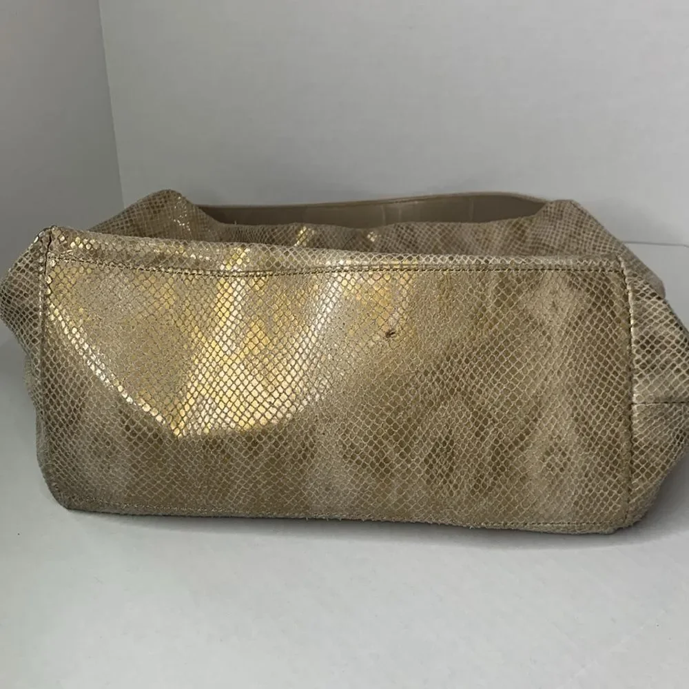 Dooney & Bourke Belvedere gold snakeskin textured leather Logo Lock hobo bag - Picture 11 of 14